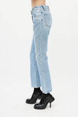 Off-White Blue & White Distressed Slim Denim Jeans