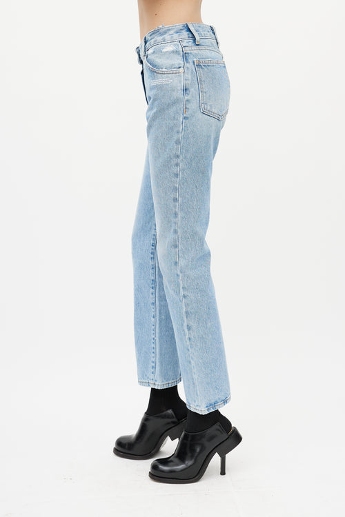 Off-White Blue & White Distressed Slim Denim Jeans