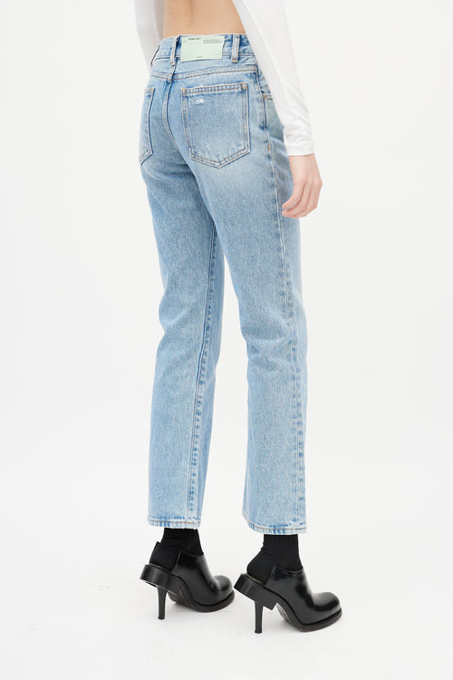 Off-White Blue & White Distressed Slim Denim Jeans