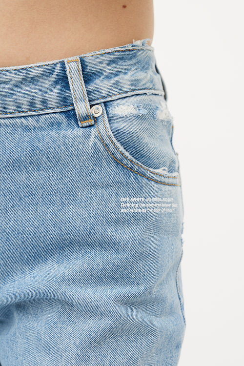 Off-White Blue & White Distressed Slim Denim Jeans