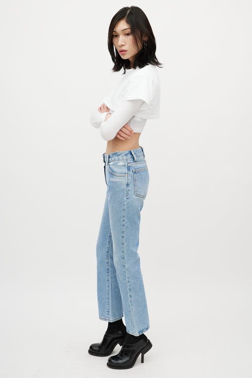 Off-White Blue & White Distressed Slim Denim Jeans