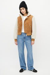 Off-White Brown & White Suede Shearling Cropped Jacket