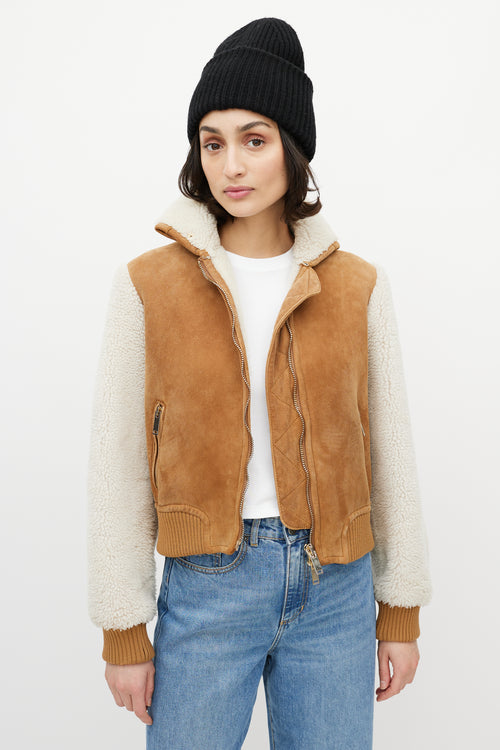 Off-White Brown & White Suede Shearling Cropped Jacket