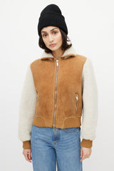 Off-White Brown & White Suede Shearling Cropped Jacket