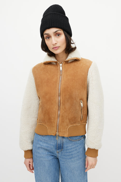Off-White Brown & White Suede Shearling Cropped Jacket