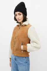 Off-White Brown & White Suede Shearling Cropped Jacket