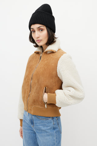 Off-White Brown & White Suede Shearling Cropped Jacket
