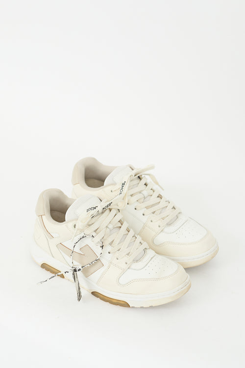 Off-White White & Beige Leather Out Of Office Sneaker