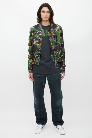 Off-White Green & Multicolour Camo Logo Bomber Jacket