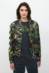 Off-White Green & Multicolour Camo Logo Bomber Jacket