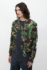 Off-White Green & Multicolour Camo Logo Bomber Jacket