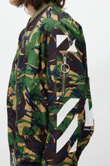 Off-White Green & Multicolour Camo Logo Bomber Jacket