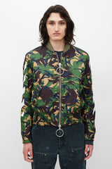 Off-White Green & Multicolour Camo Logo Bomber Jacket