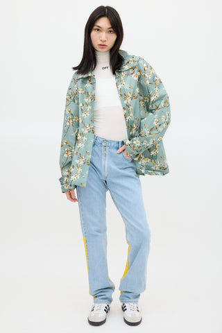 Off-White Green & Multicolour Floral Windbreaker Jacket