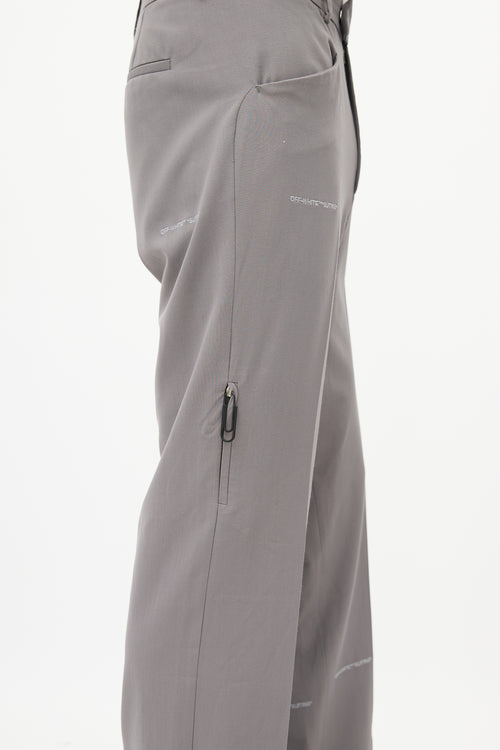 Off-White Grey Pleated Logo Trouser