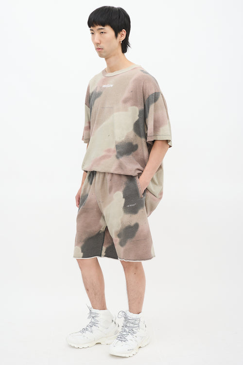 Off-White Khaki Green & Multicolour Camouflage Stencil Sweat Shorts