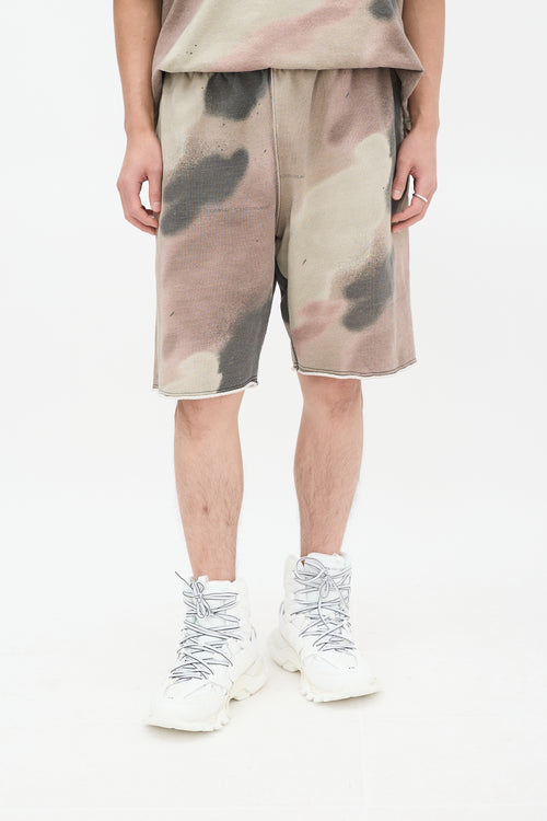 Off-White Khaki Green & Multicolour Camouflage Stencil Sweat Shorts