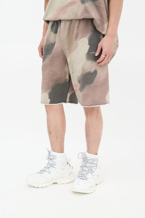 Off-White Khaki Green & Multicolour Camouflage Stencil Sweat Shorts