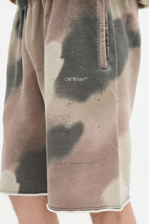 Off-White Khaki Green & Multicolour Camouflage Stencil Sweat Shorts