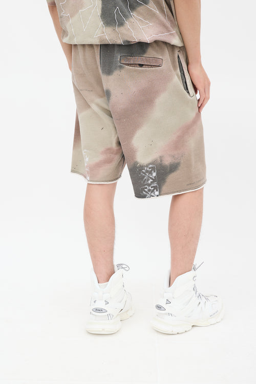 Off-White Khaki Green & Multicolour Camouflage Stencil Sweat Shorts