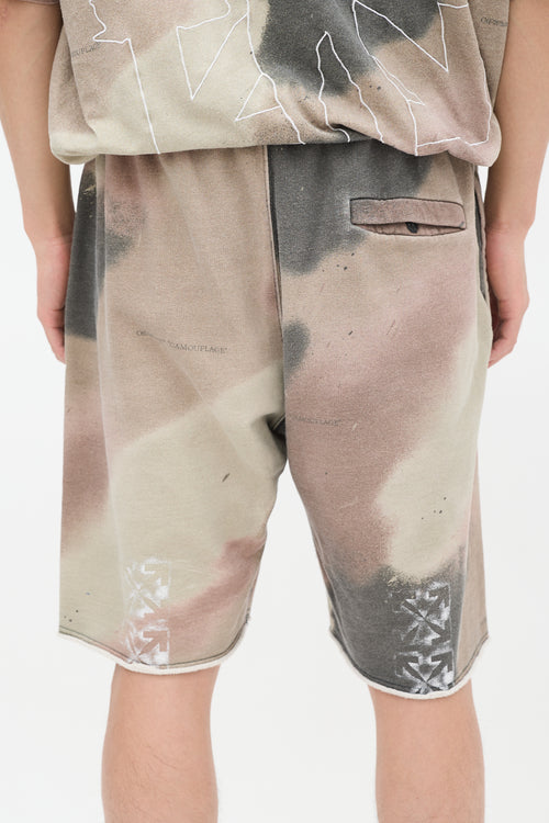 Off-White Khaki Green & Multicolour Camouflage Stencil Sweat Shorts