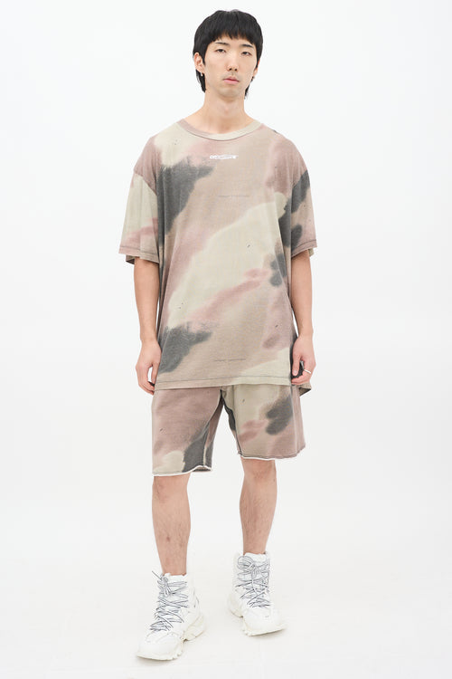 Off-White Khaki Green & Multicolour Camouflage Stencil Embroidered T-Shirt