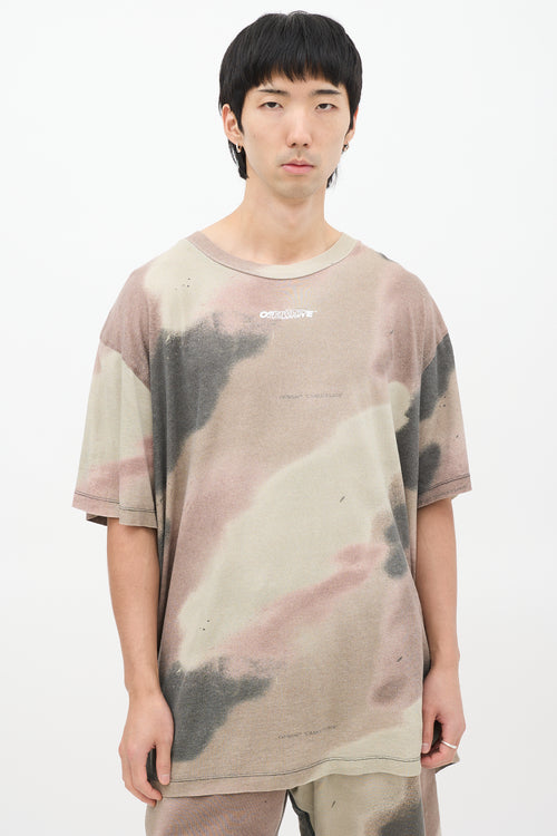 Off-White Khaki Green & Multicolour Camouflage Stencil Embroidered T-Shirt