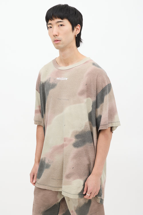 Off-White Khaki Green & Multicolour Camouflage Stencil Embroidered T-Shirt