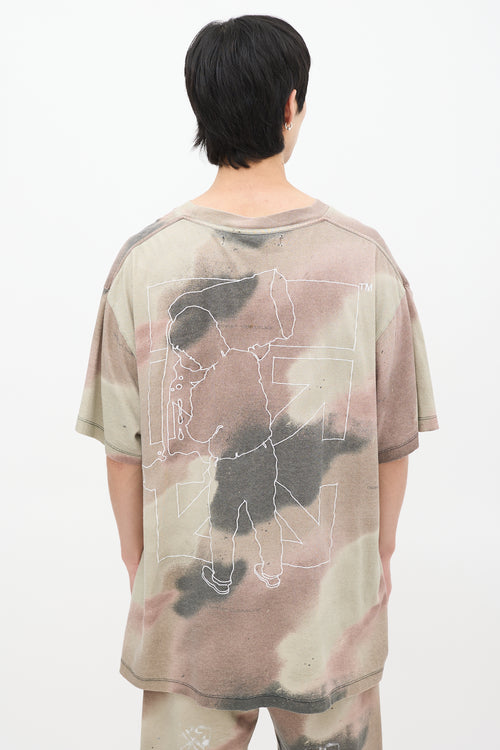 Off-White Khaki Green & Multicolour Camouflage Stencil Embroidered T-Shirt