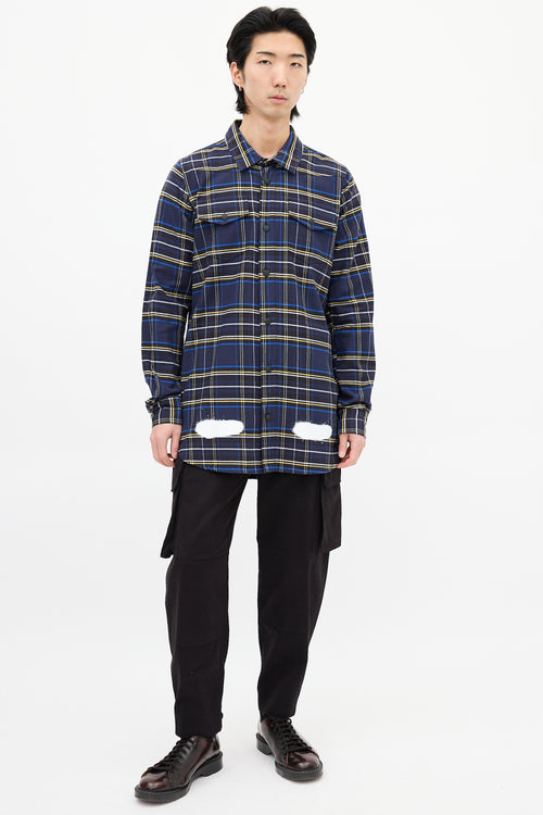 Off-White Navy & Multi Check Paint Logo Shirt