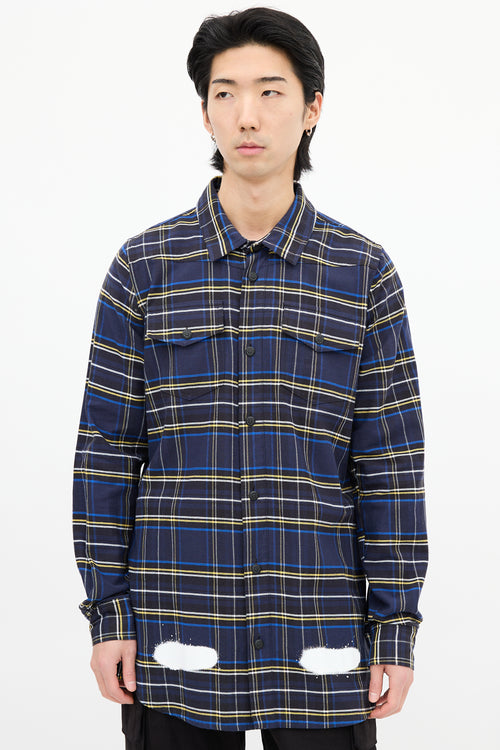 Off-White Navy & Multi Check Paint Logo Shirt