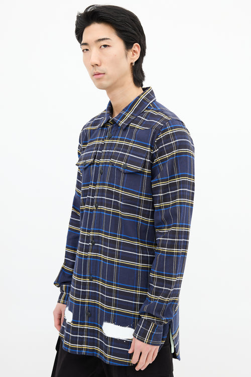 Off-White Navy & Multi Check Paint Logo Shirt