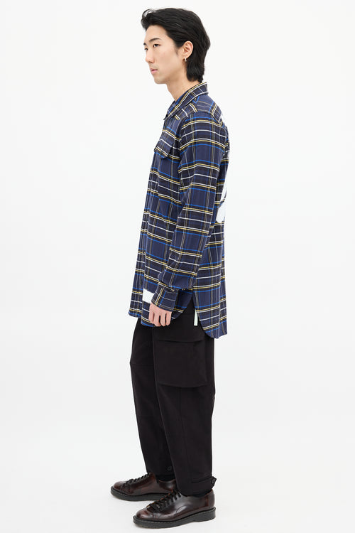 Off-White Navy & Multi Check Paint Logo Shirt