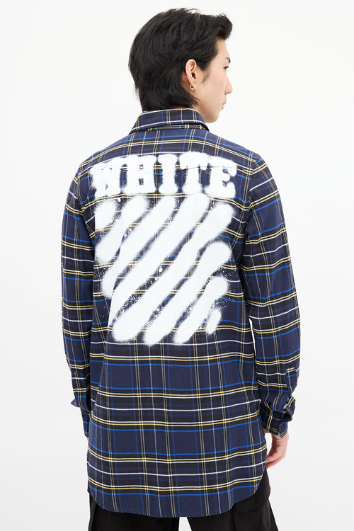 Off-White Navy & Multi Check Paint Logo Shirt