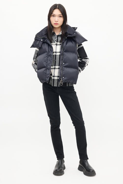 Off-White Navy Nylon Detachable Hood Down Puffer Vest