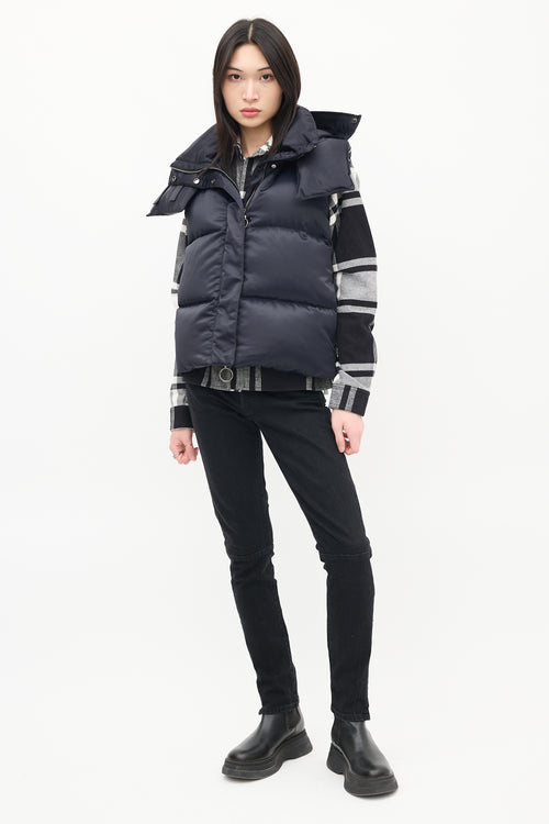 Off-White Navy Nylon Detachable Hood Down Puffer Vest