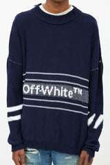 Off-White Navy & White Oversized Distressed Logo Sweater