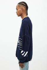 Off-White Navy & White Oversized Distressed Logo Sweater