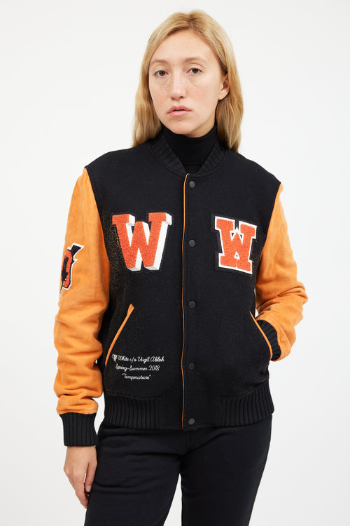 Off-White Orange & Black Patched Collegiate Jacket