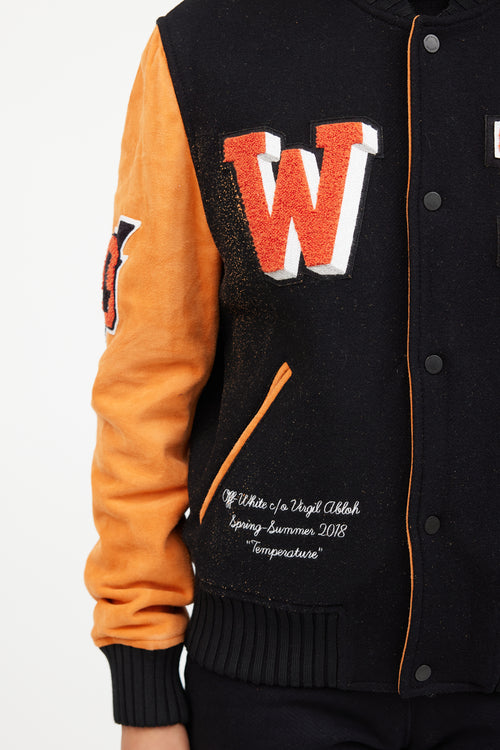 Off-White Orange & Black Patched Collegiate Jacket