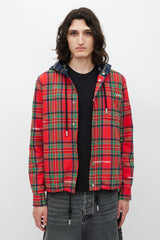 Off-White Red & Multicolour Plaid Hooded Jacket
