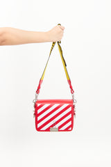 Off-White Red & Multi Saffiano Leather Logo Flap Bag
