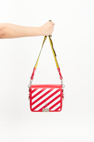 Off-White Red & Multi Saffiano Leather Logo Flap Bag