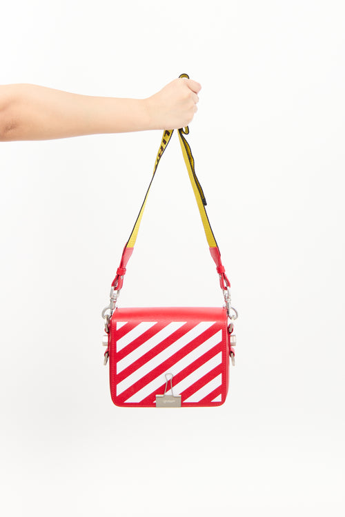 Off-White Red & Multi Saffiano Leather Logo Flap Bag