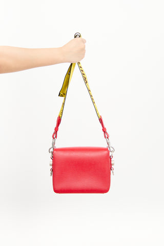 Off-White Red & Multi Saffiano Leather Logo Flap Bag