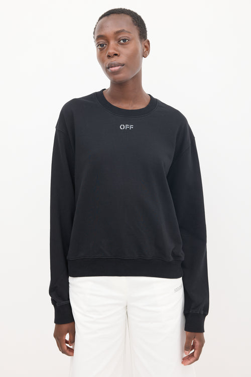 Off-White SS 2019 Black Rhinestone Logo Sweatshirt