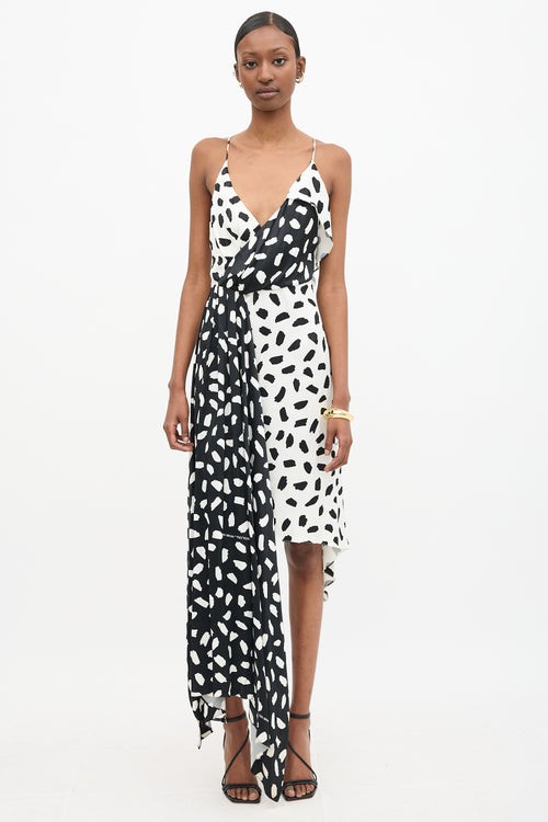 Off-White Satin Printed Asymmetrical Dress