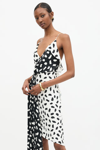 Off-White Satin Printed Asymmetrical Dress