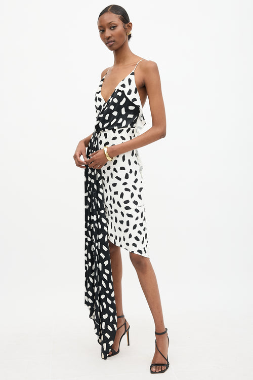 Off-White Satin Printed Asymmetrical Dress