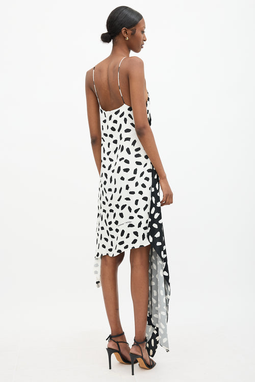 Off-White Satin Printed Asymmetrical Dress